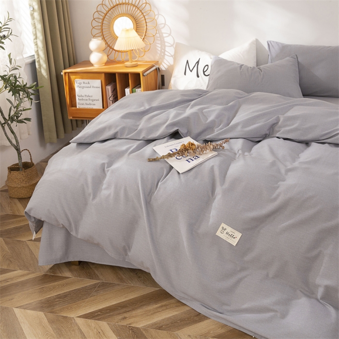 91家纺网 家纺一手货源 找家纺 首爱家纺 2025新款纯色全棉长绒棉四件套 灰色