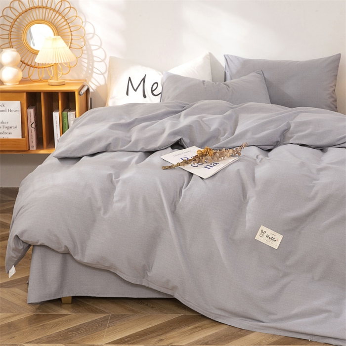 91家纺网 家纺一手货源 找家纺 首爱家纺 2025新款纯色全棉长绒棉四件套 灰色