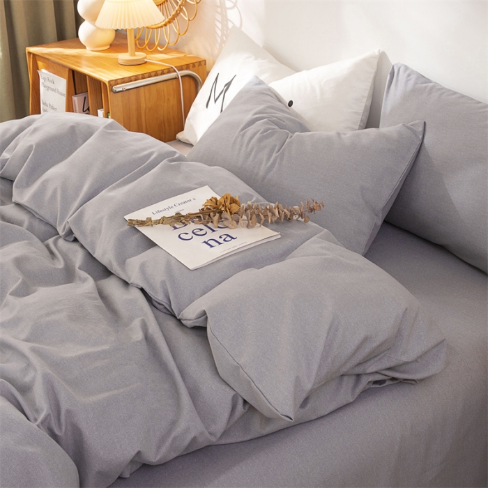 91家纺网 家纺一手货源 找家纺 首爱家纺 2025新款纯色全棉长绒棉四件套 灰色