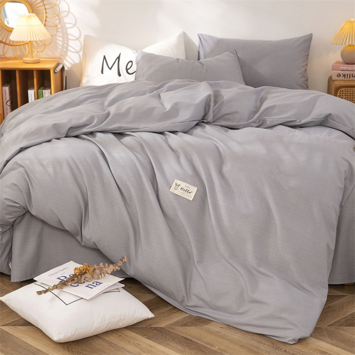91家纺网 家纺一手货源 找家纺 首爱家纺 2025新款纯色全棉长绒棉四件套 灰色