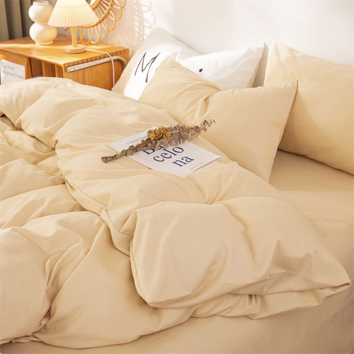 91家纺网 家纺一手货源 找家纺 首爱家纺 2025新款纯色全棉长绒棉四件套 浅黄