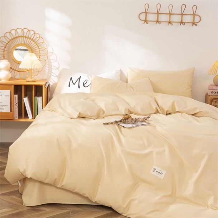 91家纺网 家纺一手货源 找家纺 首爱家纺 2025新款纯色全棉长绒棉四件套 浅黄