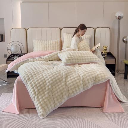 菲儿家纺 2023新款大兔毛绒立体剪花四件套 大兔毛-泡泡白