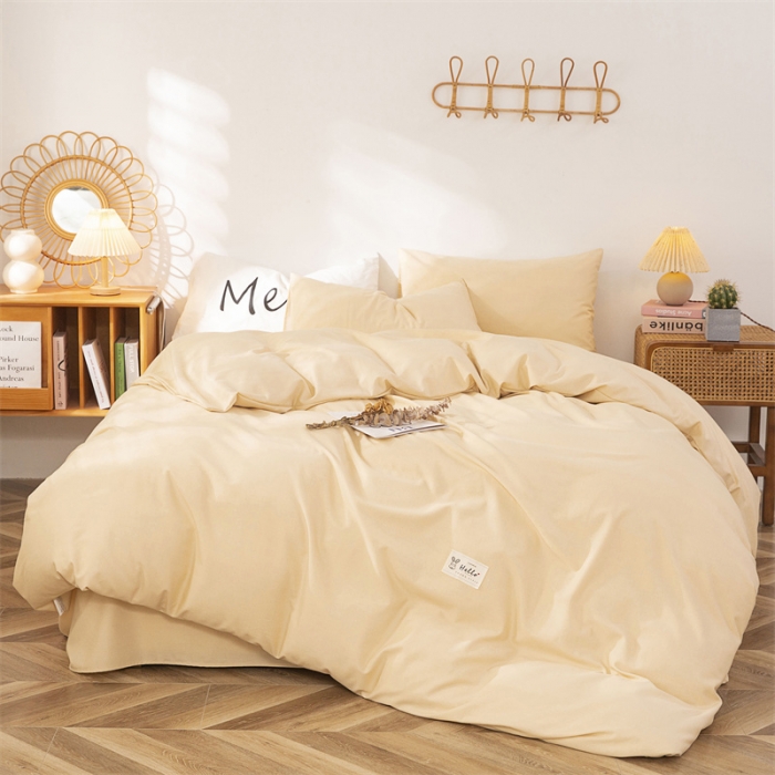 91家纺网 家纺一手货源 找家纺 首爱家纺 2025新款纯色全棉长绒棉四件套 浅黄