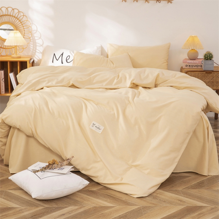 91家纺网 家纺一手货源 找家纺 首爱家纺 2025新款纯色全棉长绒棉四件套 浅黄