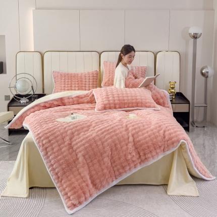 菲儿家纺 2023新款大兔毛绒立体剪花四件套 大兔毛-泡泡粉