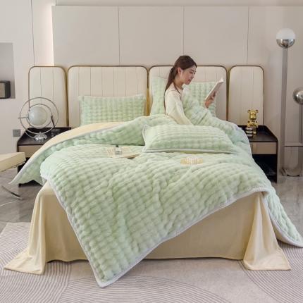 菲儿家纺 2023新款大兔毛绒立体剪花四件套 大兔毛-泡泡绿