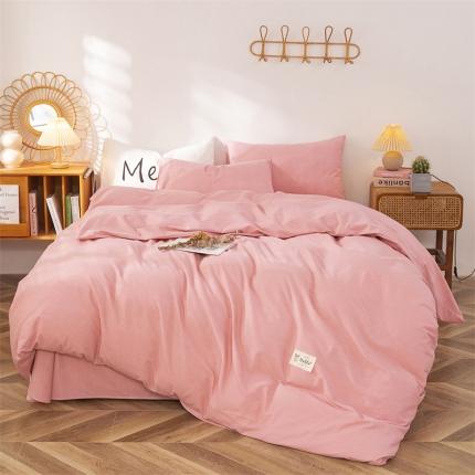 91家纺网 家纺一手货源 找家纺 棉乐町 2025新款纯色全棉长绒棉四件套粉色