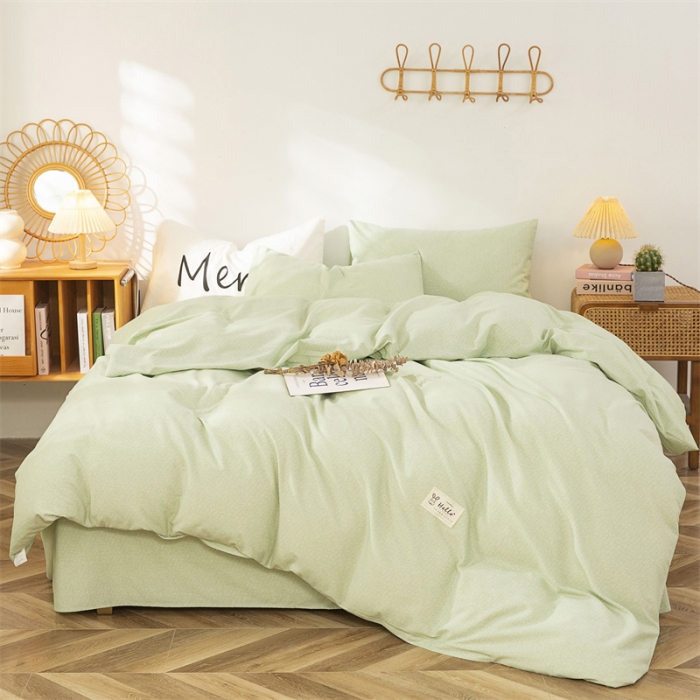 91家纺网 家纺一手货源 找家纺 棉乐町 2025新款纯色全棉长绒棉四件套果绿