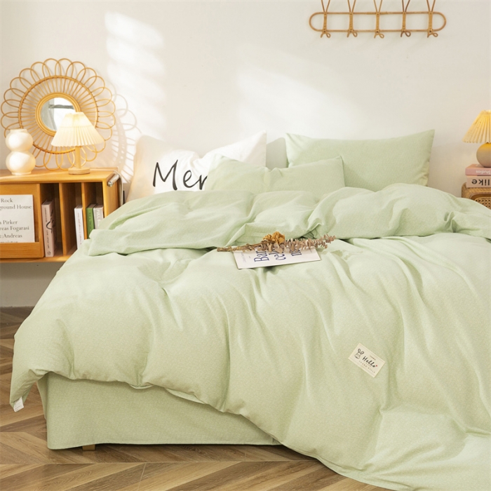 91家纺网 家纺一手货源 找家纺 棉乐町 2025新款纯色全棉长绒棉四件套果绿