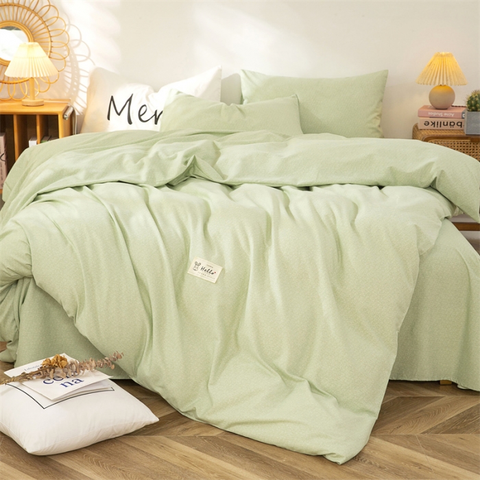91家纺网 家纺一手货源 找家纺 棉乐町 2025新款纯色全棉长绒棉四件套果绿