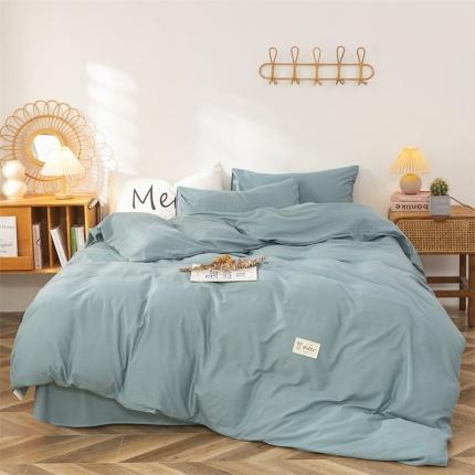 91家纺网 家纺一手货源 找家纺 棉乐町 2025新款纯色全棉长绒棉四件套湖蓝