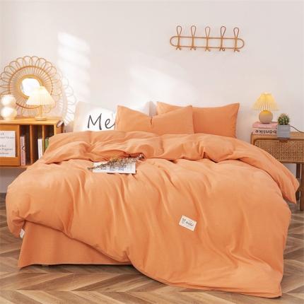 91家纺网 家纺一手货源 找家纺 棉乐町 2025新款纯色全棉长绒棉四件套橘色