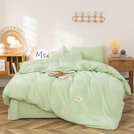 91家纺网 家纺一手货源 找家纺 棉乐町 2025新款纯色全棉长绒棉四件套嫩绿