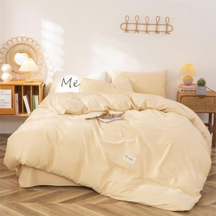 91家纺网 家纺一手货源 找家纺 棉乐町 2025新款纯色全棉长绒棉四件套浅黄