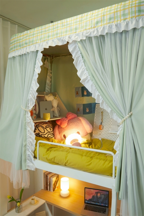 91家纺网 家纺一手货源 找家纺 卓尔居 2025新款学生高精密导轨花边款 导轨青柠绿