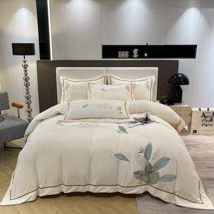 91家纺网 家纺一手货源 找家纺 首尔 2023新款牛奶绒宝宝绒刺绣四件套向上生长系列 向上生长-米白