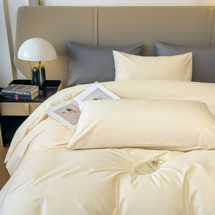 91家纺网 家纺一手货源 找家纺 柠馨2023新款都市贵族系列13376铂金新疆长绒棉纯色单品系列 奶油白-单被套