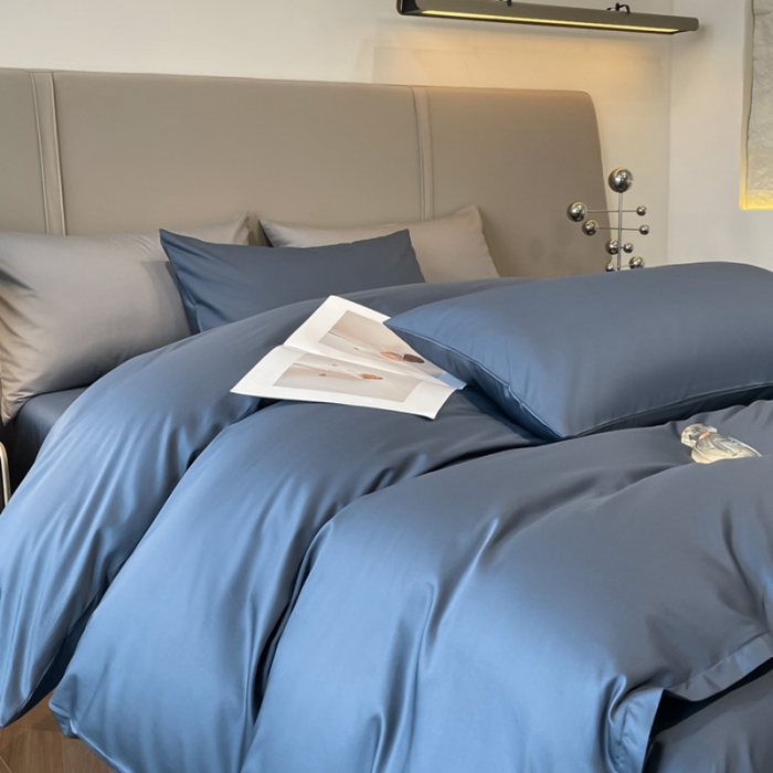 91家纺网 家纺一手货源 找家纺 柠馨2023新款都市贵族系列13376铂金新疆长绒棉纯色单品系列 宾利蓝-单被套