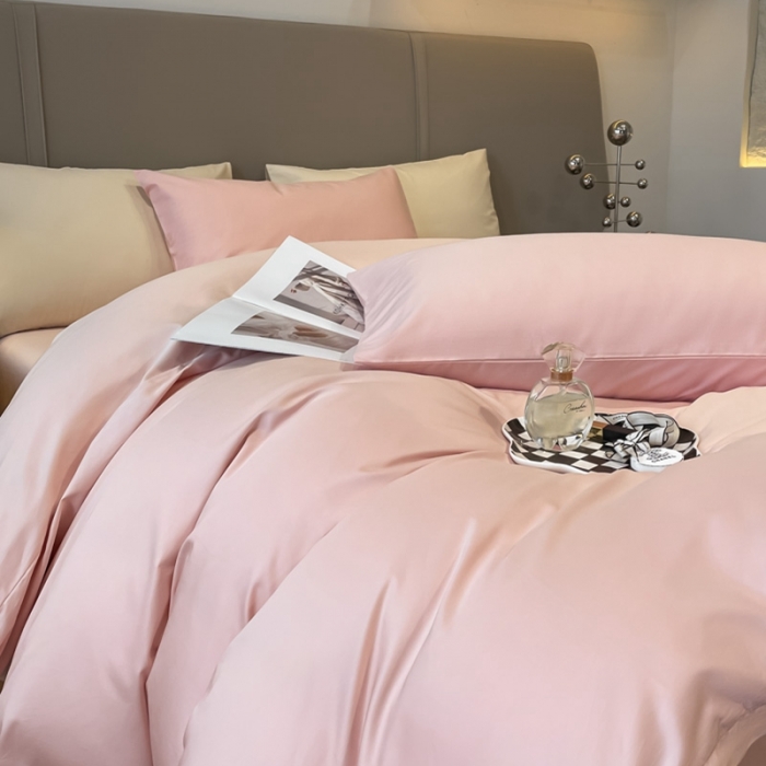 91家纺网 家纺一手货源 找家纺 柠馨2023新款都市贵族系列13376铂金新疆长绒棉纯色单品系列 山茶粉-单被套