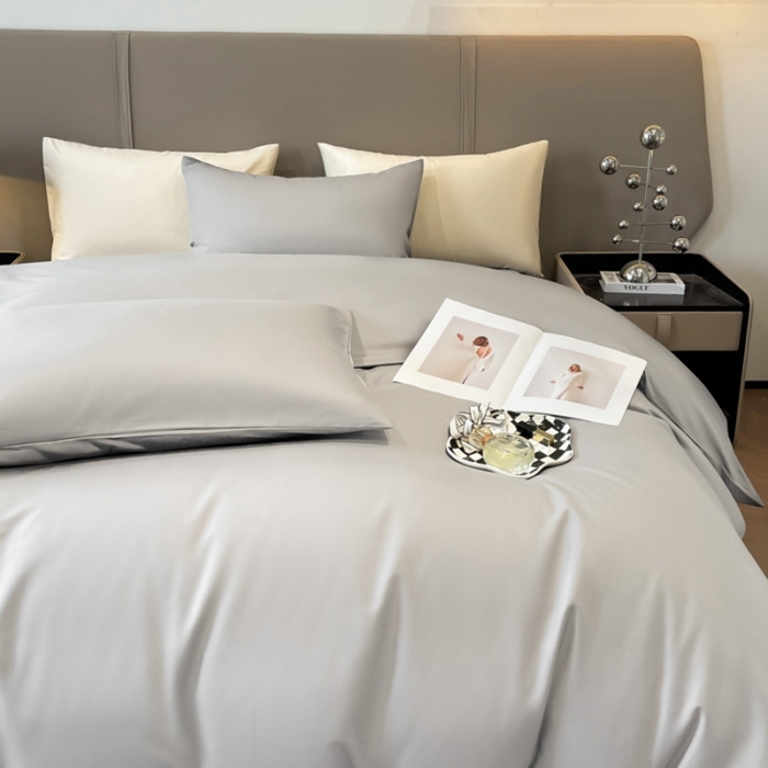 91家纺网 家纺一手货源 找家纺 柠馨2023新款都市贵族系列13376铂金新疆长绒棉纯色单品系列 冰川灰-单被套