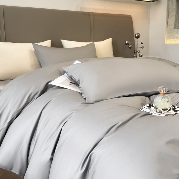 91家纺网 家纺一手货源 找家纺 柠馨2023新款都市贵族系列13376铂金新疆长绒棉纯色单品系列 冰川灰-单被套