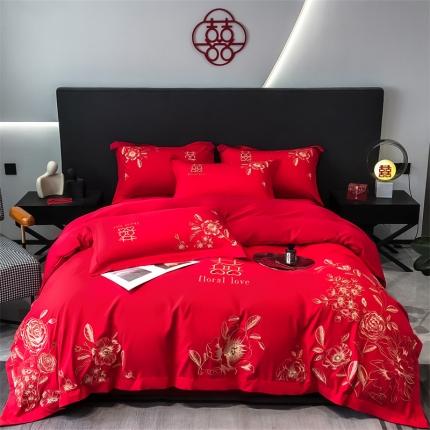 91家纺网 家纺一手货源 找家纺 （总）博纳家纺 2023新款亲肤棉绣花婚庆四件套