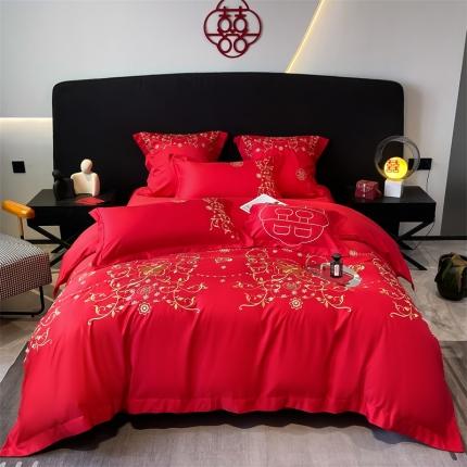 91家纺网 家纺一手货源 找家纺 （总）博纳家纺 2023新款亲肤棉绣花婚庆四件套