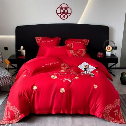 91家纺网 家纺一手货源 找家纺 （总）博纳家纺 2023新款亲肤棉绣花婚庆四件套