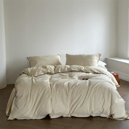 91家纺网 家纺一手货源 找家纺 （总）云上 2023新款色织法式全棉水洗棉双层密拷边四件套