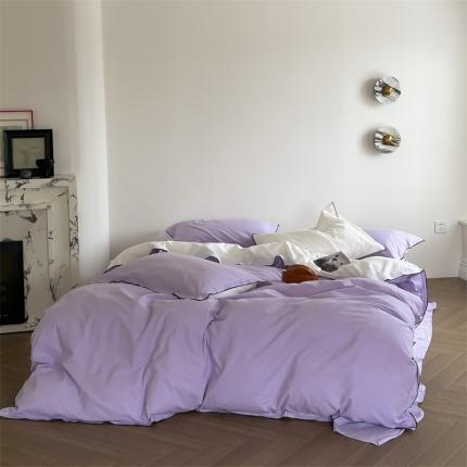 91家纺网 家纺一手货源 找家纺 （总）云上 2023新款色织法式全棉水洗棉双层密拷边四件套