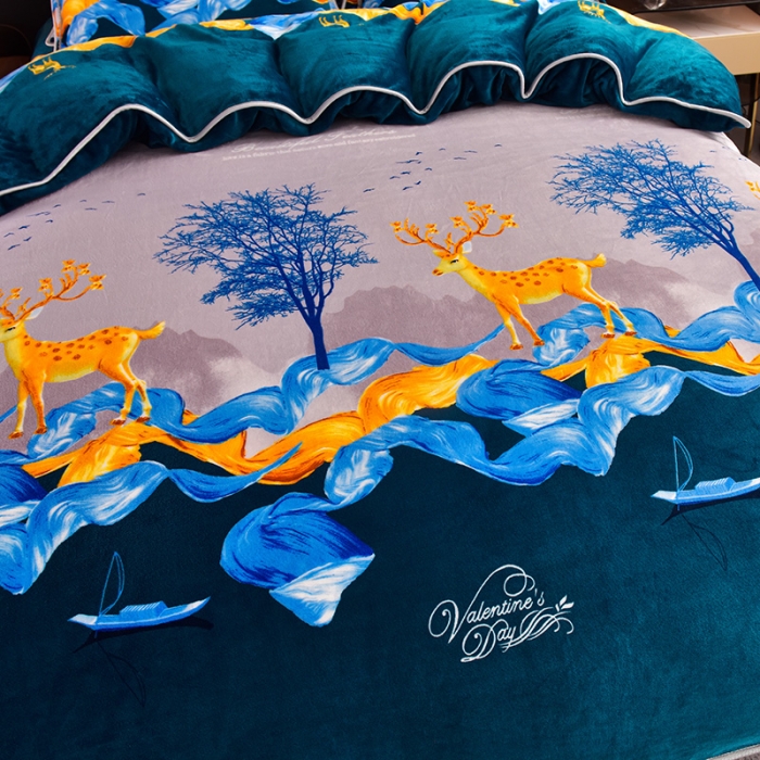 91家纺网 家纺一手货源 找家纺 芯诗曼 2025新款牛奶绒印花单被套 发财鹿