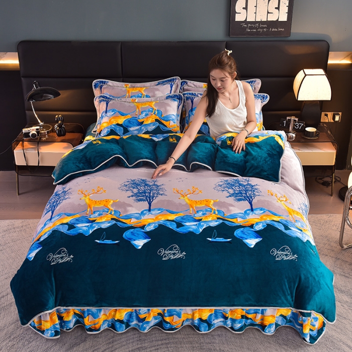 91家纺网 家纺一手货源 找家纺 芯诗曼 2025新款牛奶绒印花单被套 发财鹿