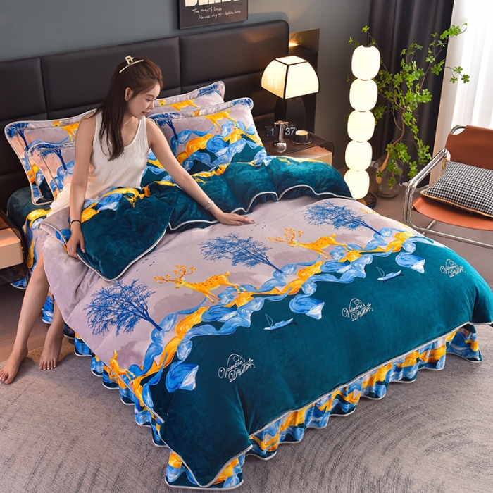 91家纺网 家纺一手货源 找家纺 芯诗曼 2025新款牛奶绒印花单被套 发财鹿