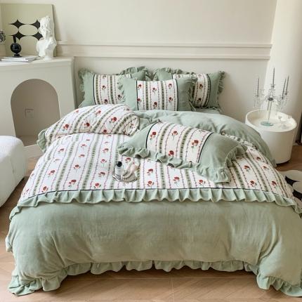 91家纺网 家纺一手货源 找家纺 （总）吾欢心 2024新款法式复古韩版花边牛奶绒四件套