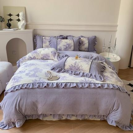 91家纺网 家纺一手货源 找家纺 （总）吾欢心 2024新款法式复古韩版花边牛奶绒四件套