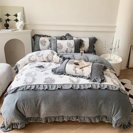 91家纺网 家纺一手货源 找家纺 （总）吾欢心 2024新款法式复古韩版花边牛奶绒四件套