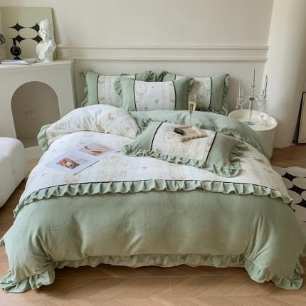 91家纺网 家纺一手货源 找家纺 （总）吾欢心 2024新款法式复古韩版花边牛奶绒四件套