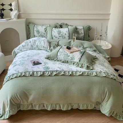 91家纺网 家纺一手货源 找家纺 （总）吾欢心 2024新款法式复古韩版花边牛奶绒四件套