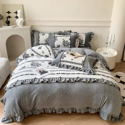 91家纺网 家纺一手货源 找家纺 （总）吾欢心 2024新款法式复古韩版花边牛奶绒四件套