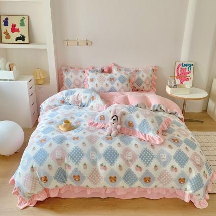 91家纺网 家纺一手货源 找家纺 （总）吾欢心 2024新款韩版花边牛奶绒四件套