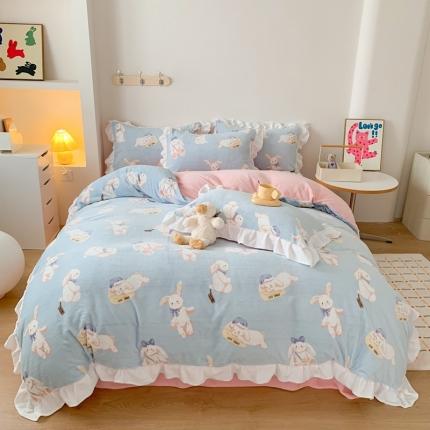 91家纺网 家纺一手货源 找家纺 （总）吾欢心 2024新款韩版花边牛奶绒四件套