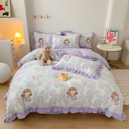 91家纺网 家纺一手货源 找家纺 （总）吾欢心 2024新款韩版花边牛奶绒四件套