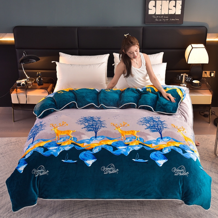 91家纺网 家纺一手货源 找家纺 芯诗曼 2025新款牛奶绒印花单被套 发财鹿