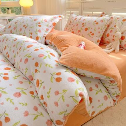 91家纺网 家纺一手货源 找家纺 （总）百寐 2023新款加厚牛奶绒小清新可爱花卉卡通保暖学生三四件套