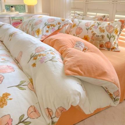 91家纺网 家纺一手货源 找家纺 （总）百寐 2023新款加厚牛奶绒小清新可爱花卉卡通保暖学生三四件套