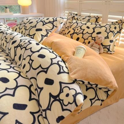 91家纺网 家纺一手货源 找家纺 （总）百寐 2023新款加厚牛奶绒小清新可爱花卉卡通保暖学生三四件套