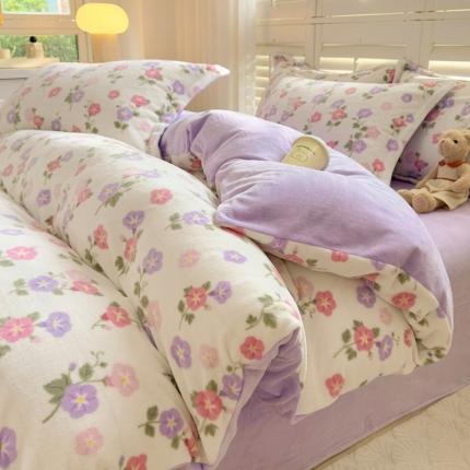 91家纺网 家纺一手货源 找家纺 （总）百寐 2023新款加厚牛奶绒小清新可爱花卉卡通保暖学生三四件套