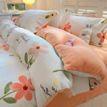 91家纺网 家纺一手货源 找家纺 （总）百寐 2023新款加厚牛奶绒小清新可爱花卉卡通保暖学生三四件套