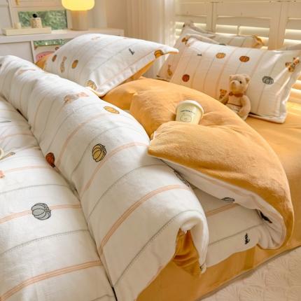 91家纺网 家纺一手货源 找家纺 （总）百寐 2023新款加厚牛奶绒小清新可爱花卉卡通保暖学生三四件套